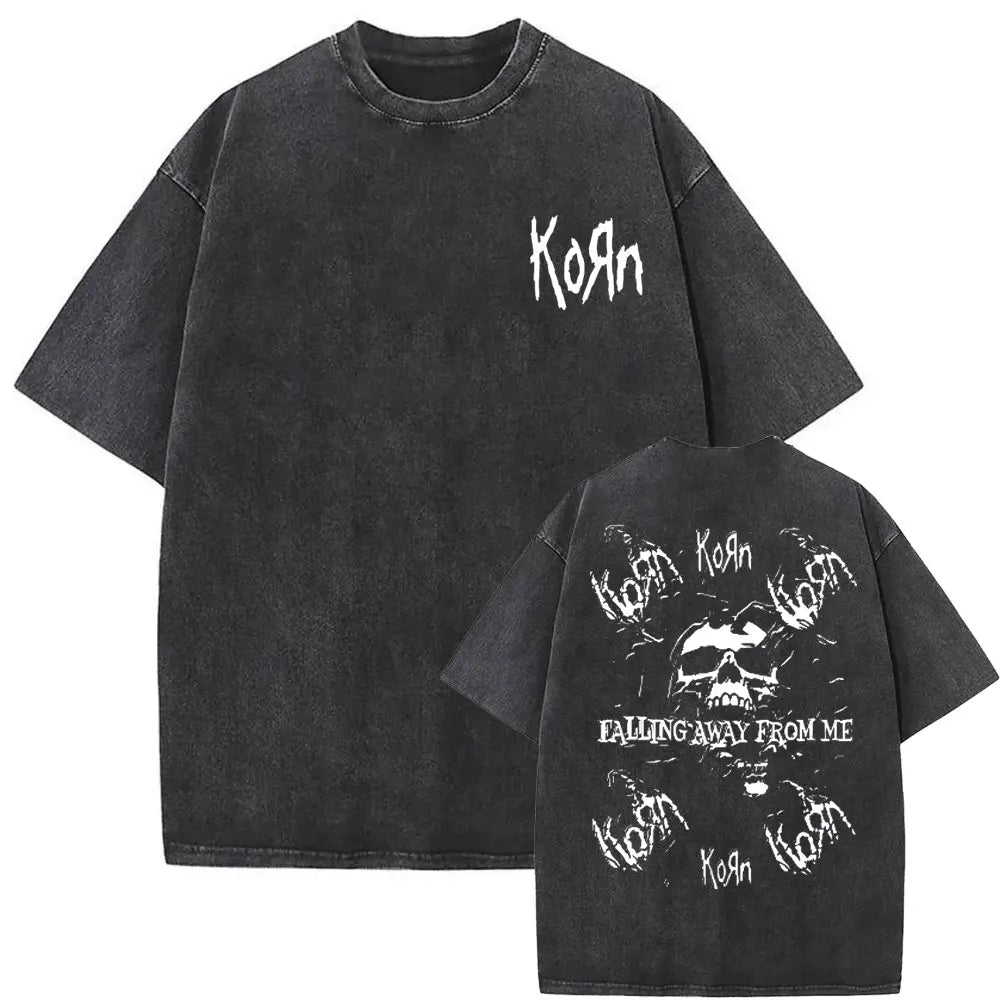 Rock Band Korn Ftl 25 Follow The Leader Double Sided Print T Shirt Men Gothic Casual Oversized Tees Unisex Washed Vintage Tshirt