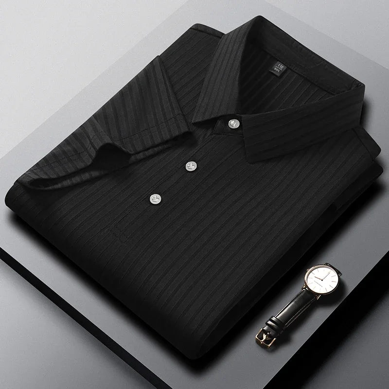 2026 New Men's Casual Fashion Striped Short Sleeved Collar Polo Shirt Breathable and Comfortable Summer Versatile T-shirt