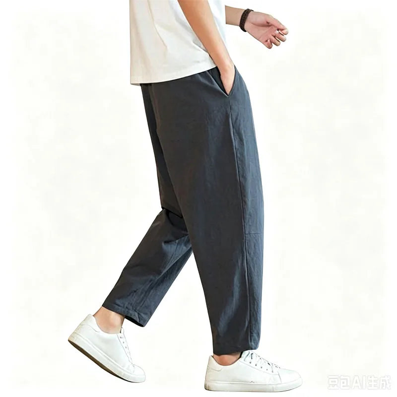 Lightweight Men's Ankel-Length Pants Solid Color Breathable Sweatpants Joggers Men Baggy Pants Streetwear Long Trousers Men