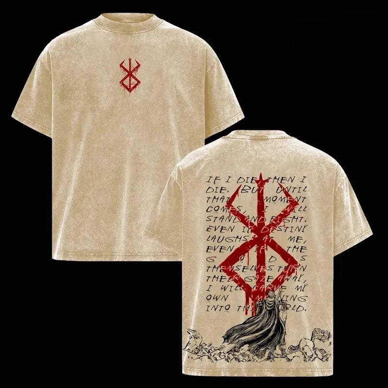 Berserk Guts Anime Printed Tee Men Women Washed Cotton T-shirts Manga Vintage T Shirt Harajuku Male Casual Oversized Tshirt