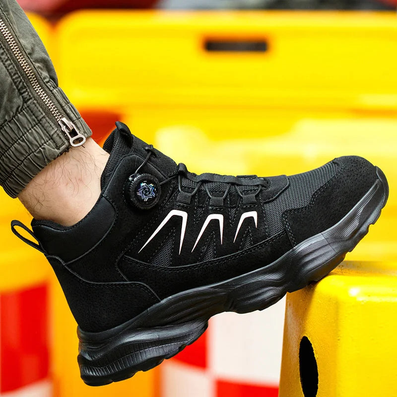 Rotating Button Safety Shoes Man Boots Anti Smash Anti Piercing Steel Toe Safety Work Shoes Lightweight Breathable Work Boots