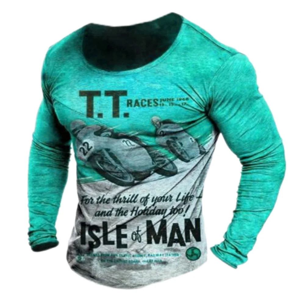 Vintage Men Long Sleeve T Shirt 3d Retro Motorcycle Oversized T Shirts For Sweatshirt Biker Racing Top Tee Men Clothing