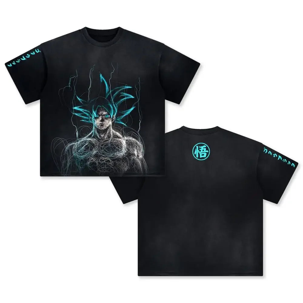 Anime Dragon Ball Cosplay Washed T-Shirt Cotton Short Sleeve Loose Large Casual Sports Fitness T-Shirt Men's Harajuku Clothing