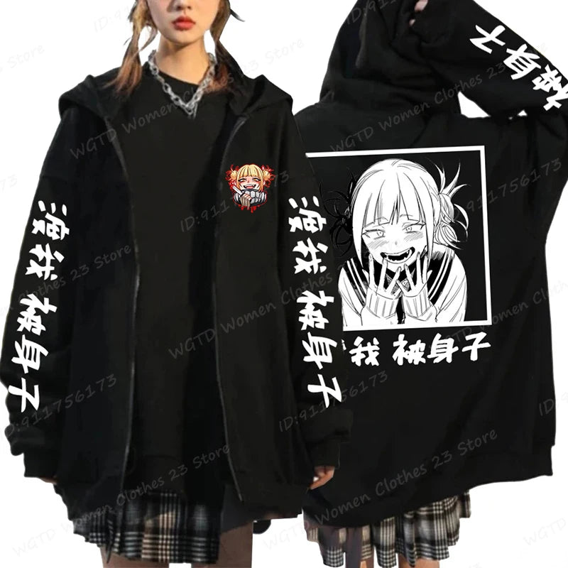 Hot Anime Himiko Toga Anime Print Zipper Hoodies For Women/Men Fashion Streetwear Hooded Pullovers Long Sleeve Zip Sweatshirts