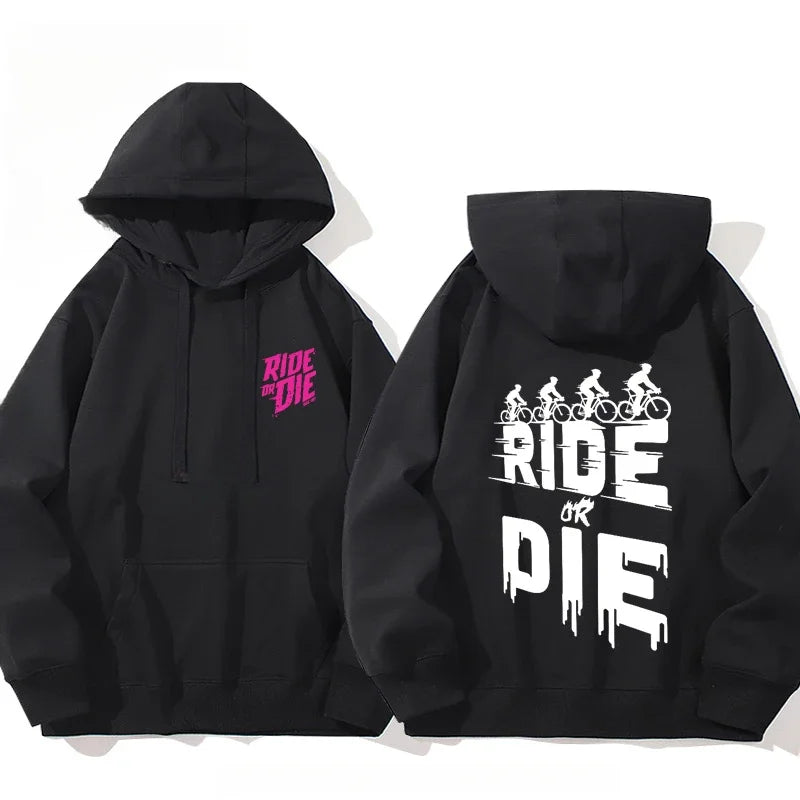 Men's Ride or Die Lettering Hoodie Printed Adult Casual Long Sleeve Hip-Hop Street Sweatshirt Autumn and Winter Warm Sweatshirt