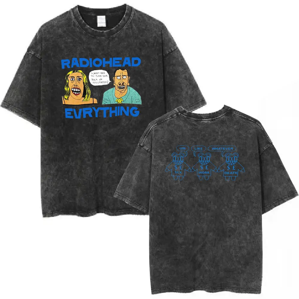 Radiohead Rock Band Washed Cotton T Shirt Men Women Hip Hop Music Tee Fashion Short Sleeve Tshirt Summer Oversized T-shirts Tops