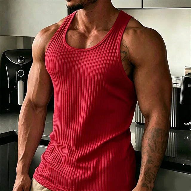 2026 New Men's Rib Knit Tank Tops Elastic Slim Fit Fitness Gym Vest Sleeveless Muscle Shirts for Running Training