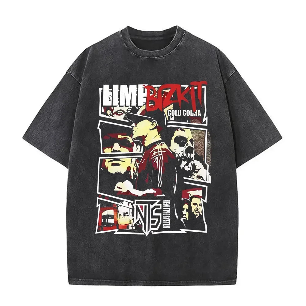 Y2k Tshirt Men Clothing Washed Vintage Rock Band Limp Bizkit Album Graphic 2025 Mens Clothes Tee Shirt Homme Graphic TShirts Men