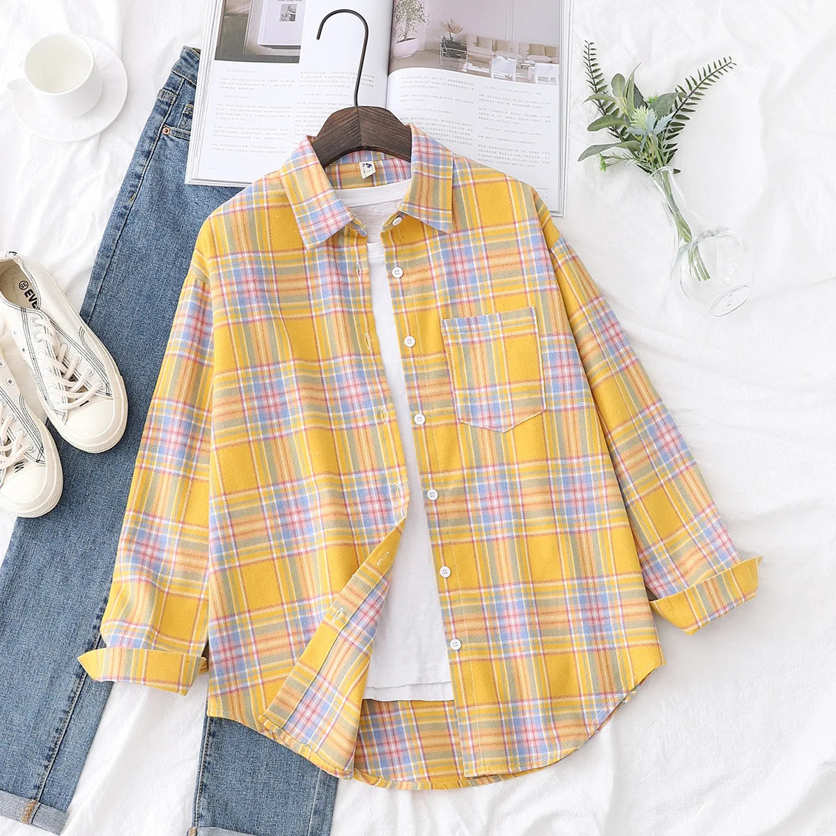 Brand Casual Women's Flannel Plaid Shirt 2025 Autumn New Boutique Ladies Loose Blouse and Tops Female Long Sleeve Shirts Clothes