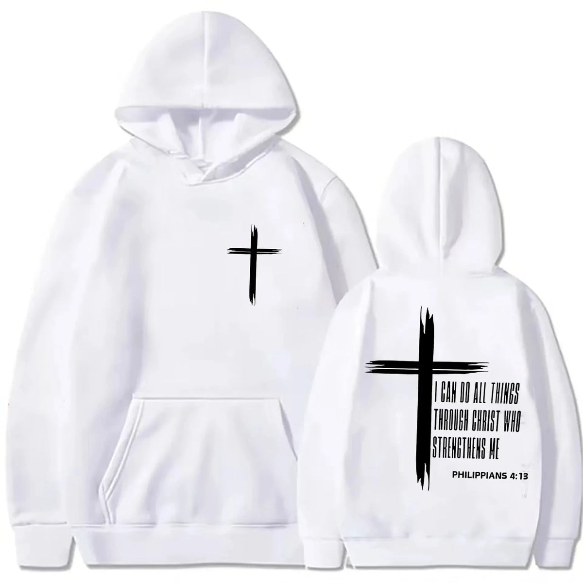 Men's Hoodie with Religious Cross and Motivational Text Prints Pullover Style Autumn Fashion Hooded Hoodie Casual Hoodie Unisex