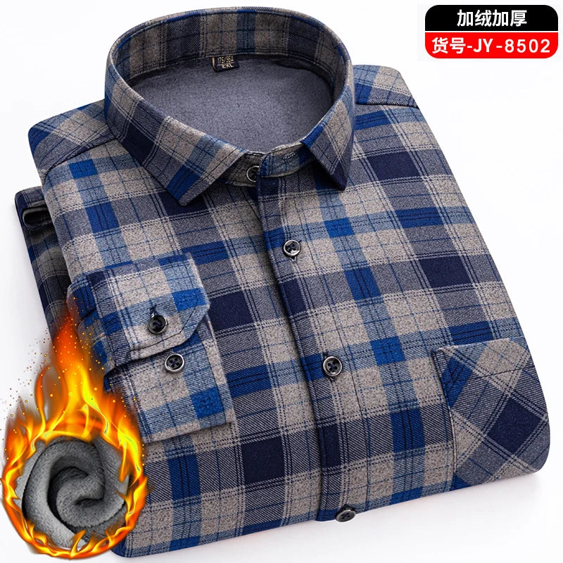 Double-Sided Fleece Men's Long-Sleeved Shirt, Fleece Thickened Warm Shirt 7XL8XL, Winter Casual, Skin-Friendly, Soft and Trendy