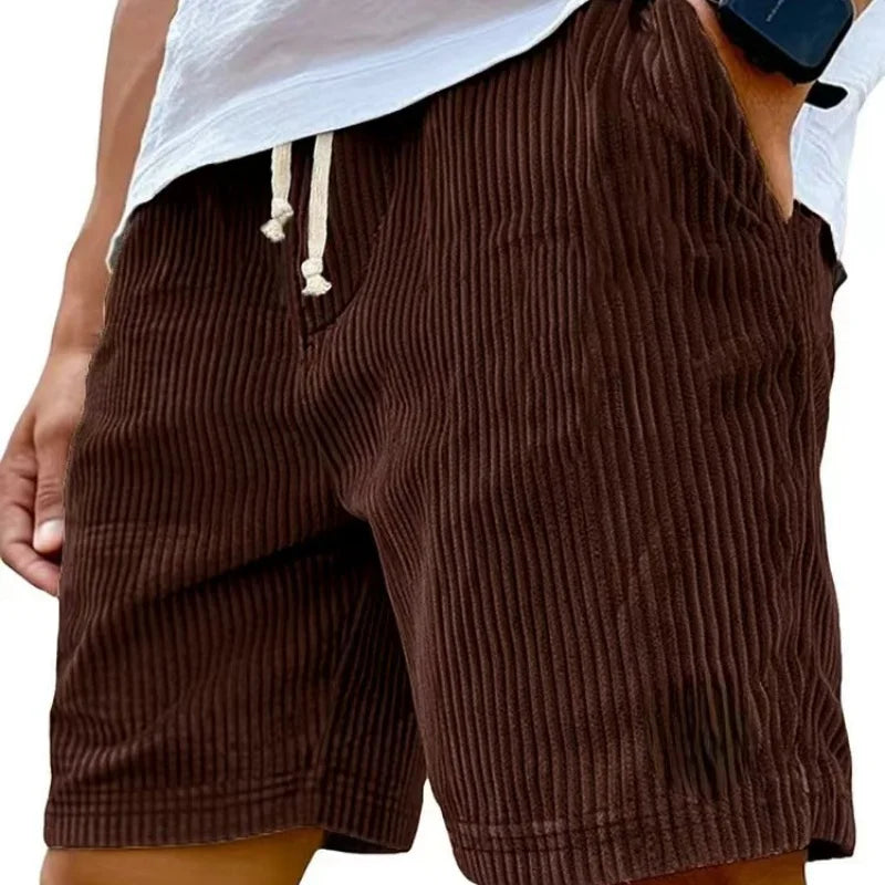 American Vintage Corduroy Shorts For Men Summer Loose Drawstring Versatile Middle Pant 2025 Fashion Casual Short Trousers