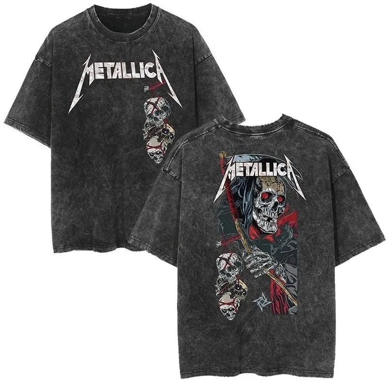 2026 and men women Classic washed T-shirt featuring the Metallica rock band Suitable for high-end luxurious outfits clothes