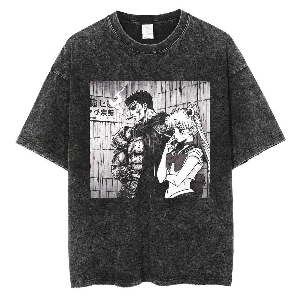 Berserk Manga Tshirt Guts Anime T Shirt For Men Women T-shirt Vintage Washed Cotton Clothing Summer Casual Short Sleeves Tees