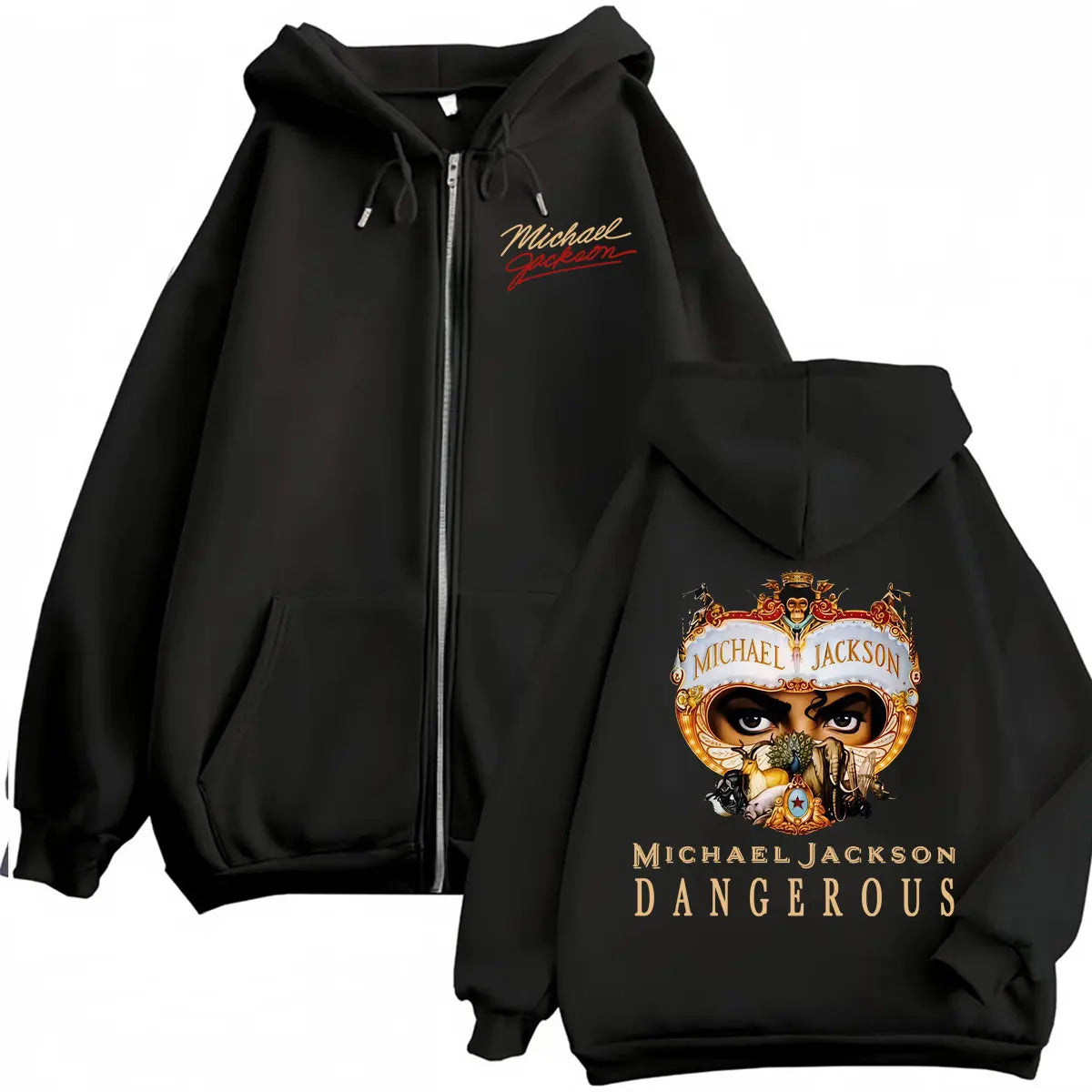 King of Pop Michael Jackson Bad Era Zipper Hoodie Men Women Harajuku Streetwear Jacket Sweatshirt Fleece Casual Zip Up Pullovers