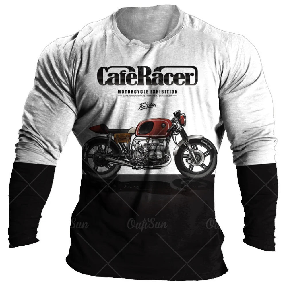 Vintage Men Long Sleeve T Shirt 3d Retro Motorcycle Oversized T Shirts For Sweatshirt Biker Racing Top Tee Men Clothing