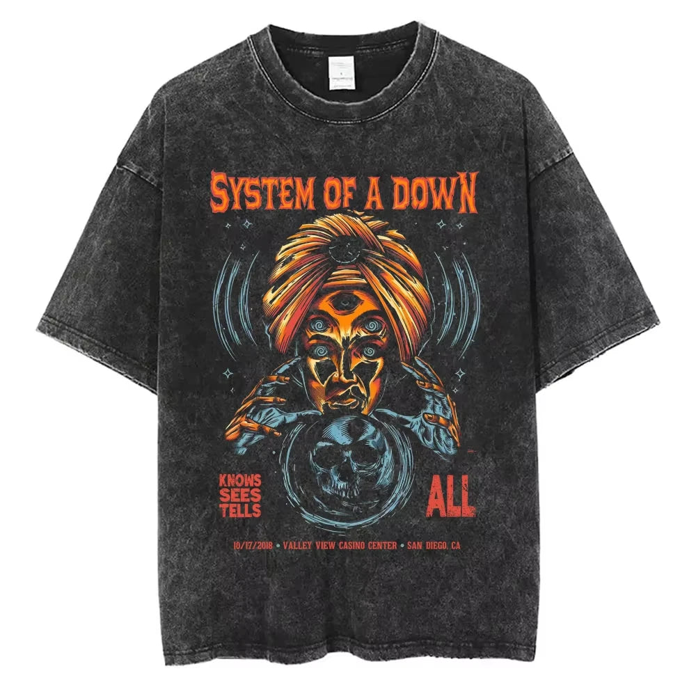 90s Alternative Rock Band System of A Down Washed Vintage T-shirts Men Women Fashion Oversized T Shirt Male Casual Cotton Tshirt