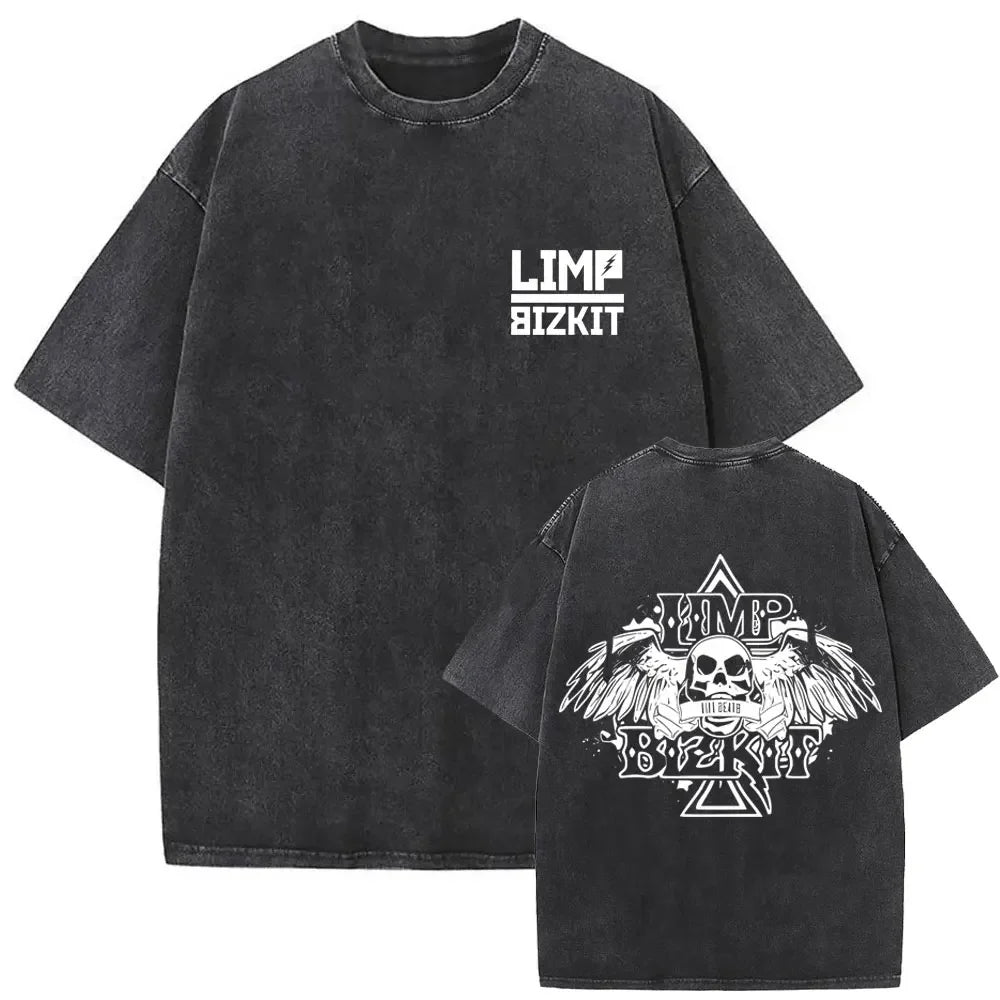 Y2k Tshirt Men Clothing Washed Vintage Rock Band Limp Bizkit Album Graphic 2025 Mens Clothes Tee Shirt Homme Graphic TShirts Men