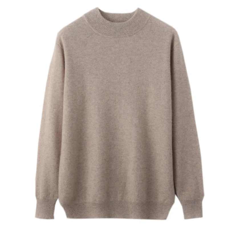 100% Pure Merino Wool Men's Semi High Neck Pullover Solid Color Plus Size Casual Sweater Autumn And Winter Sports Cashmere Top