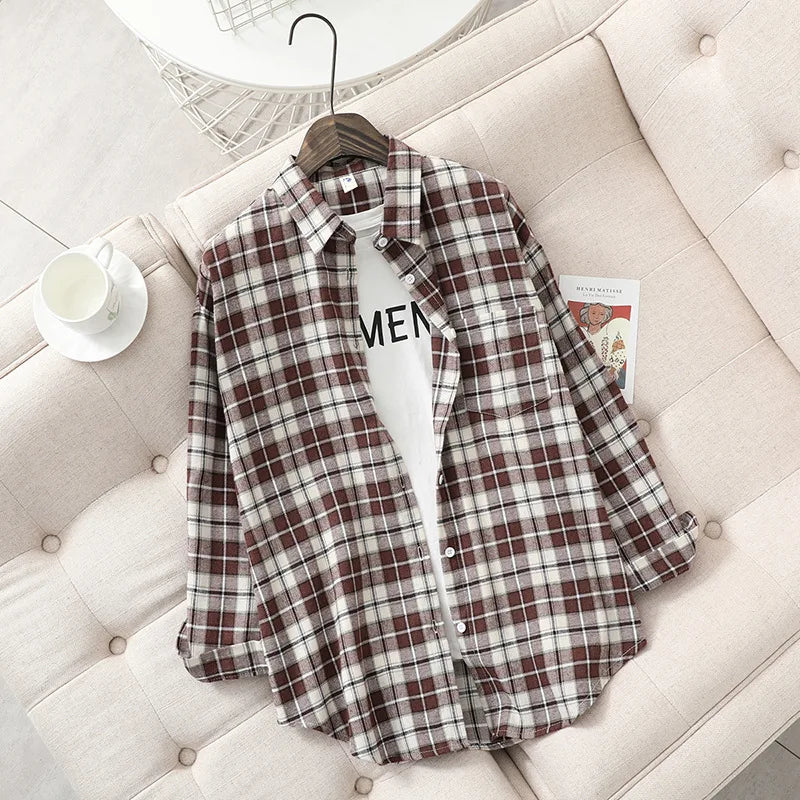 Brand Casual Women's Flannel Plaid Shirt 2025 Autumn New Boutique Ladies Loose Blouse and Tops Female Long Sleeve Shirts Clothes