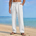 Men's Straight Leg Pants Cotton Linen Breathable Lightweight Solid Color Cozy Long Trousers Hawaiian Vacation Style Pants