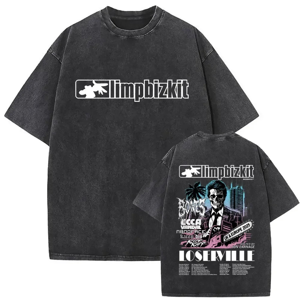 Y2k Tshirt Men Clothing Washed Vintage Rock Band Limp Bizkit Album Graphic 2025 Mens Clothes Tee Shirt Homme Graphic TShirts Men