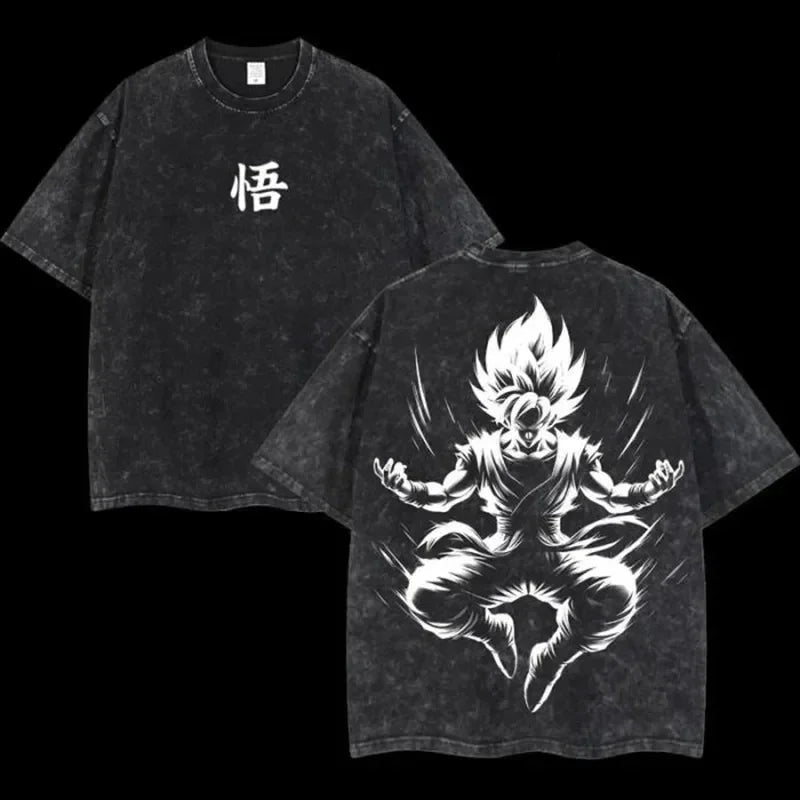 Anime Dragon Ball Cosplay Washed Goku T-Shirt Cotton Loose Large Casual Sports Vegeta Gym T-Shirt Men's Harajuku Tee Clothing