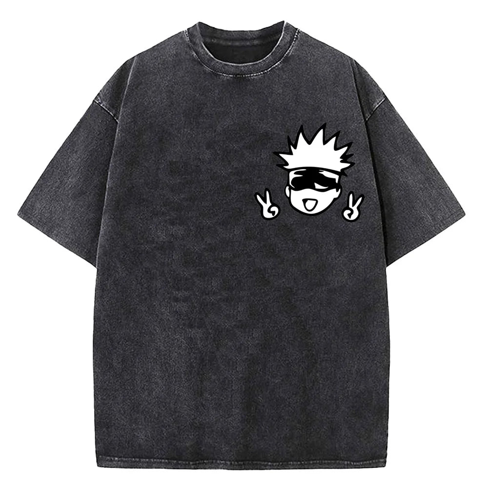 Anime Jujutsu Kaisen Gojo Satoru T Shirts Washed Men Women Cotton Harajuku T-Shirts High Quality Retro for Men Women Tops Tees