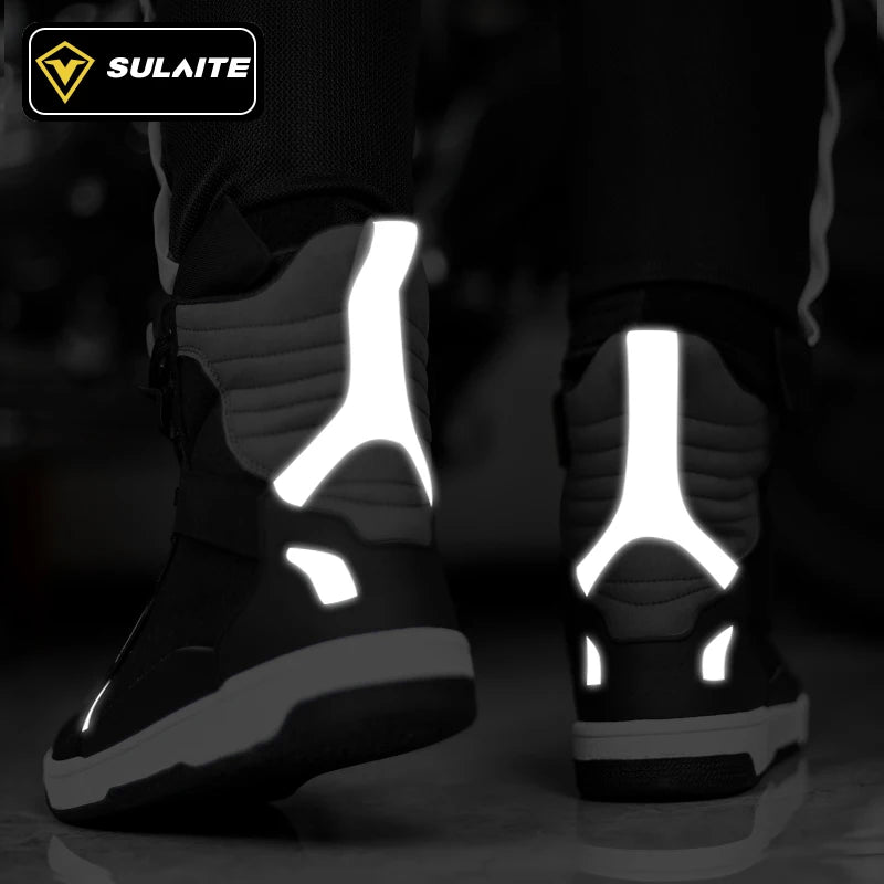 Men Motorcycle Boots Breathable Anti-fall Rider Road Racing Casual Shoes Boots Gear Shift Rubber Sole Reflective Motorbike Shoes