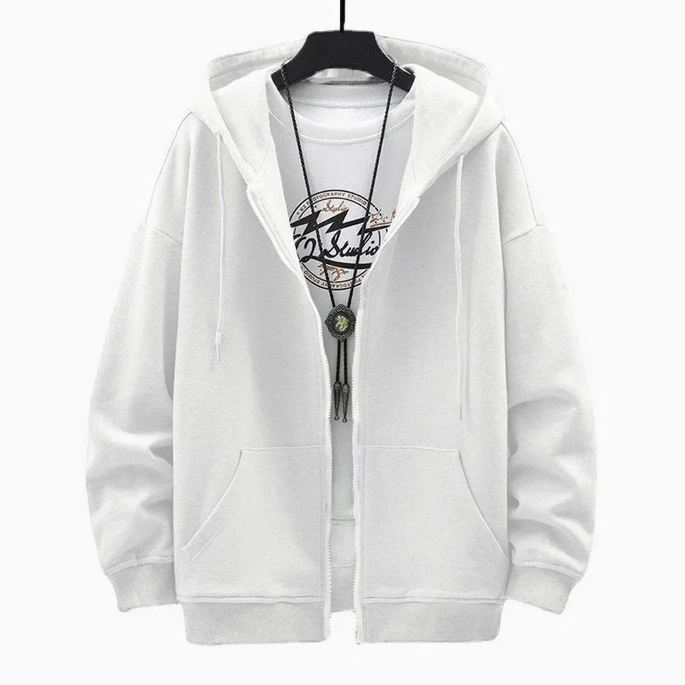 Men's  Trendy Hoodie Cardigan Autumn Hooded Sweatshirt Solid Color Classic Jacket Long Sleeve Zipper Coat Casual Men Clothing