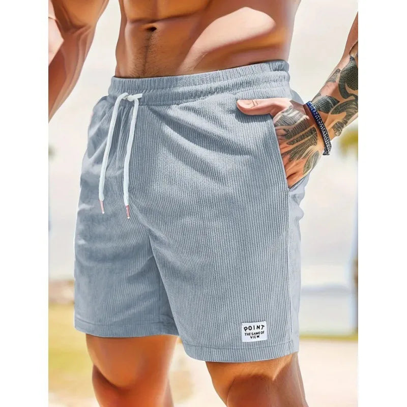 American Vintage Corduroy Shorts For Men Summer Loose Drawstring Versatile Middle Pant 2025 Fashion Casual Short Trousers