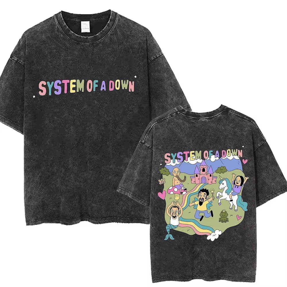 90s Alternative Rock Band System of A Down Washed Vintage T-shirts Men Women Fashion Oversized T Shirt Male Casual Cotton Tshirt