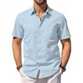Men's Cotton Linen Shirt Summer Short Sleeve Button Up Hawaiian Lightweight Shirts Vacation Casual Lapel Collar Tops
