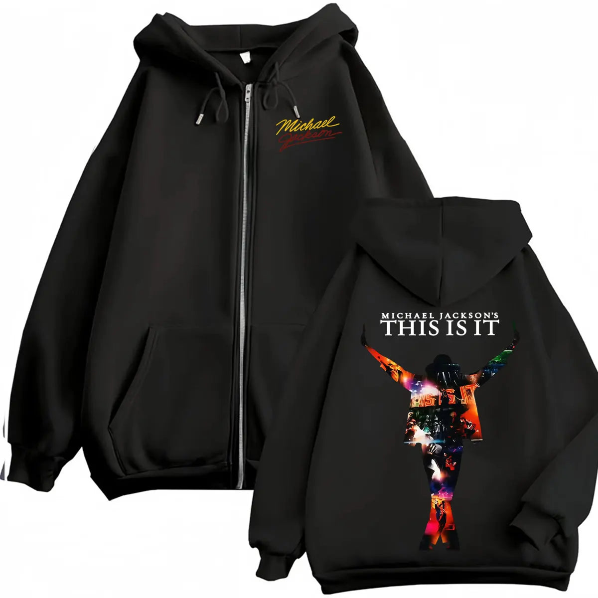 King of Pop Michael Jackson Bad Era Zipper Hoodie Men Women Harajuku Streetwear Jacket Sweatshirt Fleece Casual Zip Up Pullovers