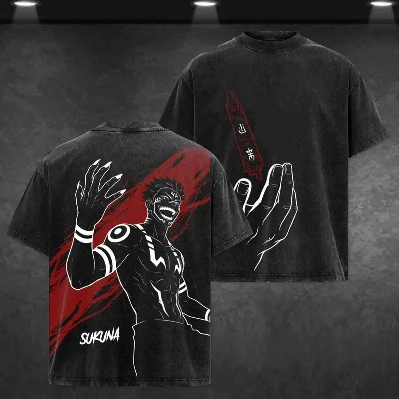 Anime Jujutsu Kaisen Mahoraga Printed Tee Men Women Washed Cotton T-shirts Short Sleeve Vintage T Shirt Harajuku Male Tshirt