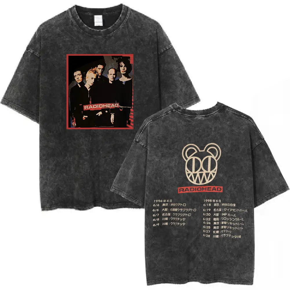 Radiohead Rock Band Washed Cotton T Shirt Men Women Hip Hop Music Tee Fashion Short Sleeve Tshirt Summer Oversized T-shirts Tops