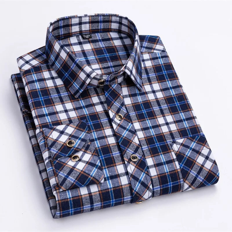 2024 New Fashion Men's Plaid Shirt Long Sleeve Cotton Regular Fit Men Casual Flannel Shirts Leisure Autumn Male Blouse Clothing