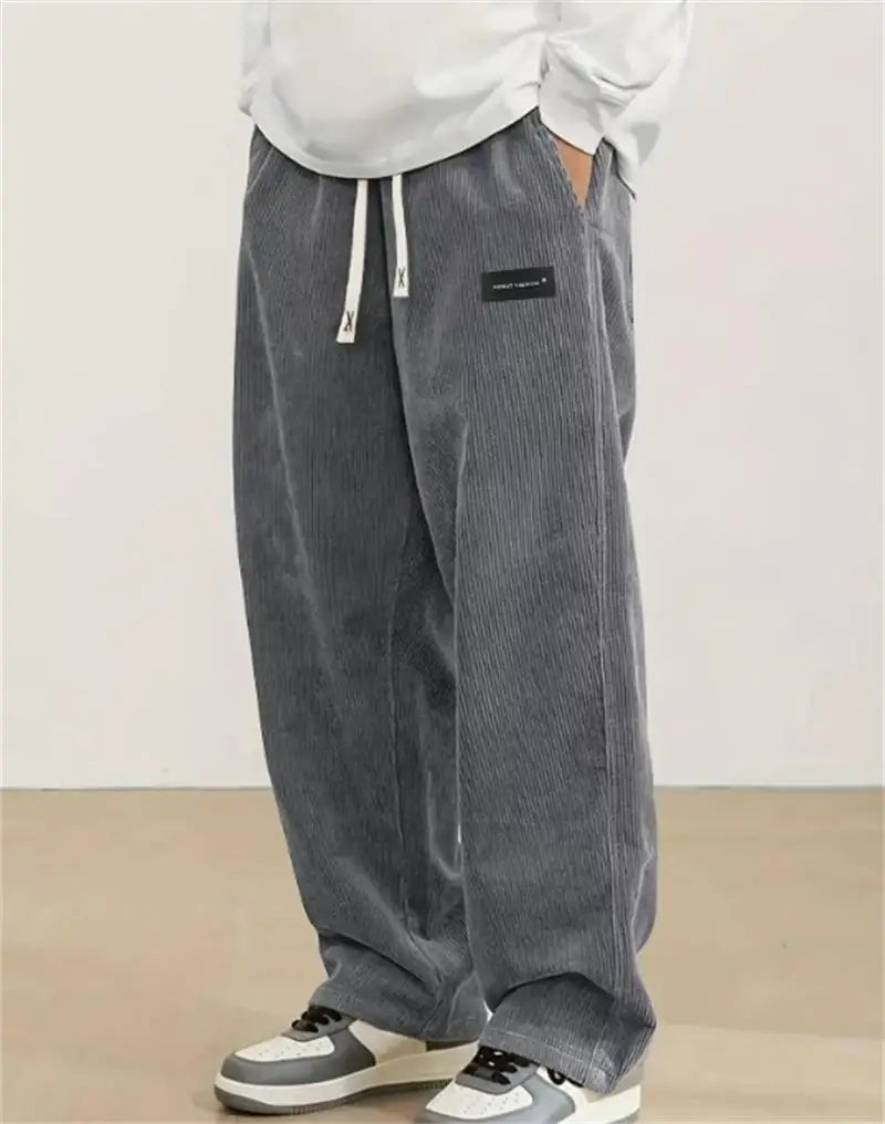 2026 spring autumn Men Casual Loose Drawstring Pants Fashion Sweatpants solid-color Corduroy trousers jogger training men Pants