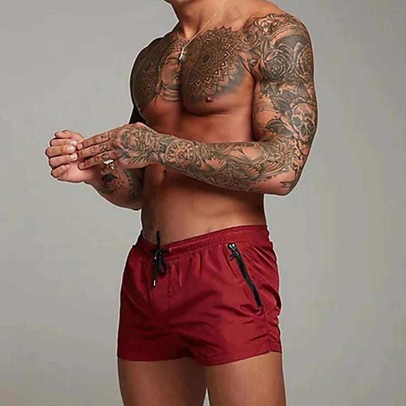 Men's Athletic Short Workout Running Gym Short Side Zipper Double Pocket Drawstring With Mesh Lining Solid Color Quick Dry Short