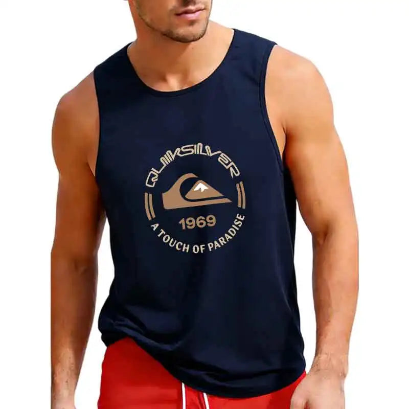 Men's Quiksilver 1969 Logo Print Tank Top Black Summer Surf Casual Sleeveless Tee