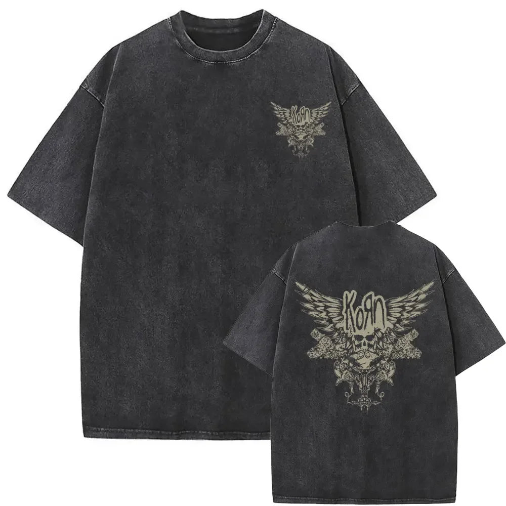 Rock Band Korn Ftl 25 Follow The Leader Double Sided Print T Shirt Men Gothic Casual Oversized Tees Unisex Washed Vintage Tshirt