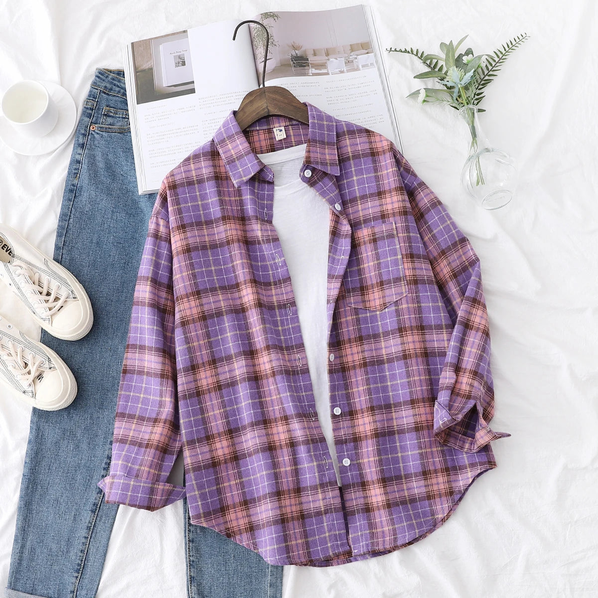Brand Casual Women's Flannel Plaid Shirt 2025 Autumn New Boutique Ladies Loose Blouse and Tops Female Long Sleeve Shirts Clothes