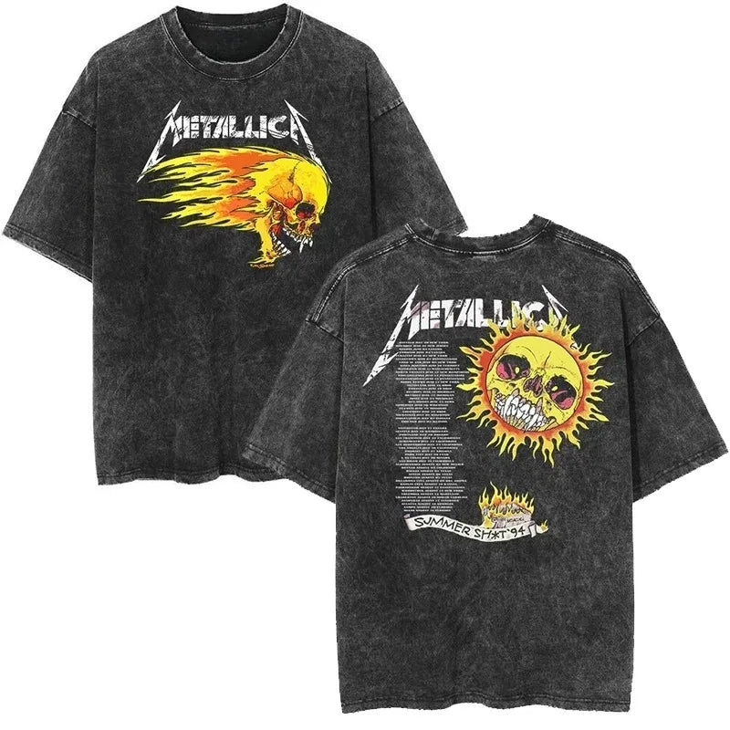 2026 and men women Classic washed T-shirt featuring the Metallica rock band Suitable for high-end luxurious outfits clothes