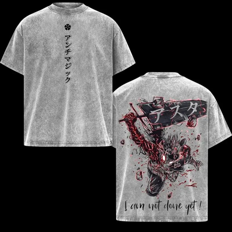 Anime Black Clover Asta Printed T Shirt Gothic Washed Oversized T-shirt For Men's Unisex Clothing Short Sleeve Cotton Tees Tops
