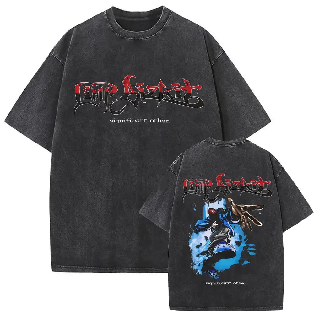 Y2k Tshirt Men Clothing Washed Vintage Rock Band Limp Bizkit Album Graphic 2025 Mens Clothes Tee Shirt Homme Graphic TShirts Men