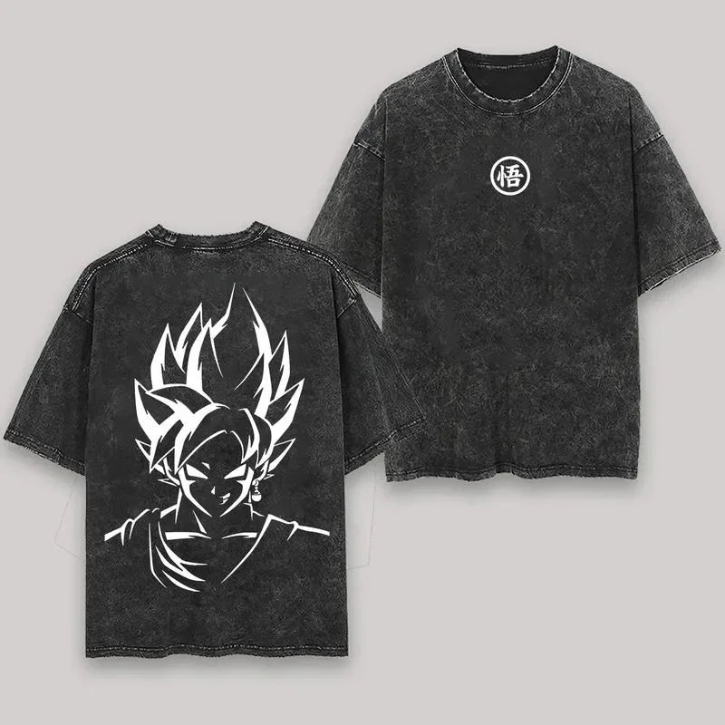 Anime Dragon Ball Cosplay Washed Goku T-Shirt Cotton Loose Large Casual Sports Vegeta Gym T-Shirt Men's Harajuku Tee Clothing