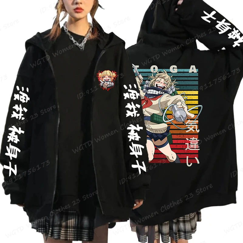 Hot Anime Himiko Toga Anime Print Zipper Hoodies For Women/Men Fashion Streetwear Hooded Pullovers Long Sleeve Zip Sweatshirts