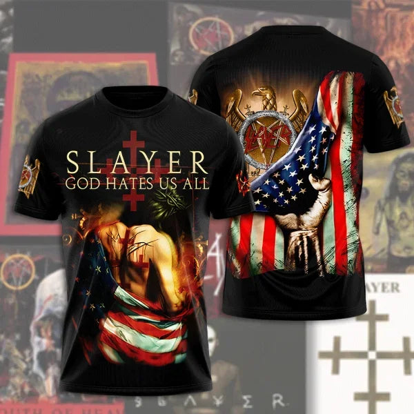 Fashion Men's T-shirt Rock Band Slayer 3D Printed t shirts Men Women Hip Hop Short Sleeve Tee Oversized Streetwear Tops Clothing
