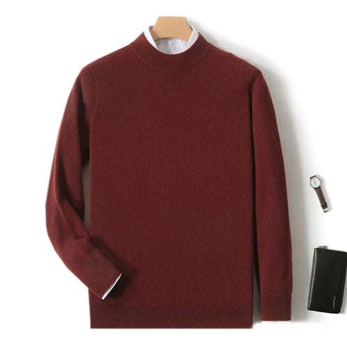 100% Pure Merino Wool Men's Semi High Neck Pullover Solid Color Plus Size Casual Sweater Autumn And Winter Sports Cashmere Top