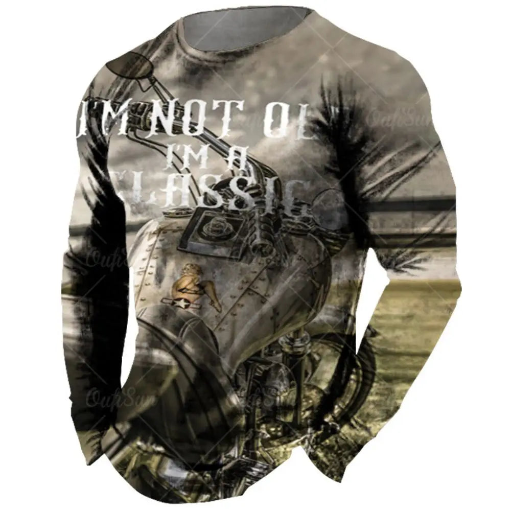 Vintage Men Long Sleeve T Shirt 3d Retro Motorcycle Oversized T Shirts For Sweatshirt Biker Racing Top Tee Men Clothing